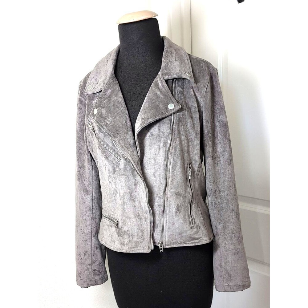 Blank NYC Gray Faux Suede Asymmetrical Moto Jacket